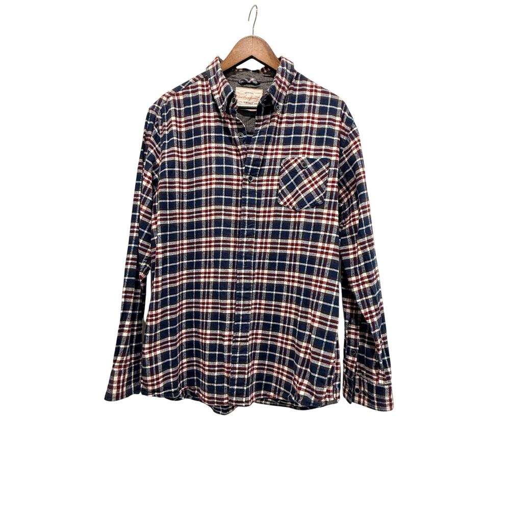 Weatherproof Vintage men's plaid flannel shirt, Size L, Red, White, Blue & Gray
